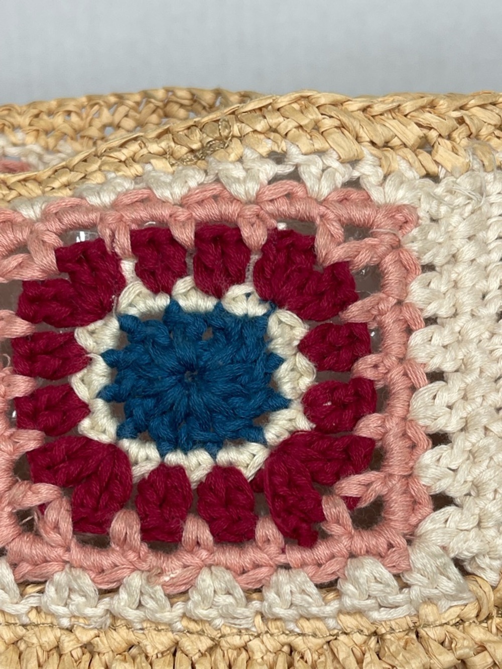 Zara Boho Crochet Straw WovenBag Granny Square Patchwork Festival Coastal Hippie - Picture 6 of 12